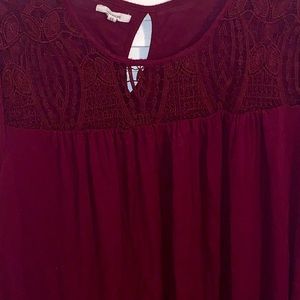 Red lace work blouse.